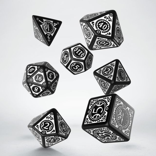 Q Workshop - Black & White Steampunk Clockwork Dice Set (7) - Good Games