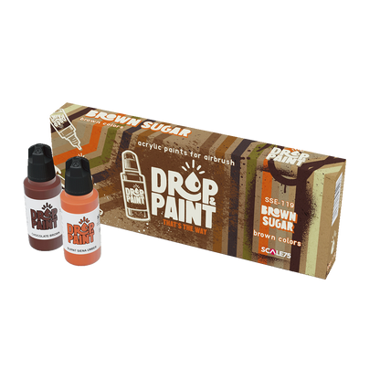 Scale75 Drop & Paint 'Brown Sugar' acrylic airbrush set: a brown box and two bottles, Chocolate Brown and Burnt Sienna Umber