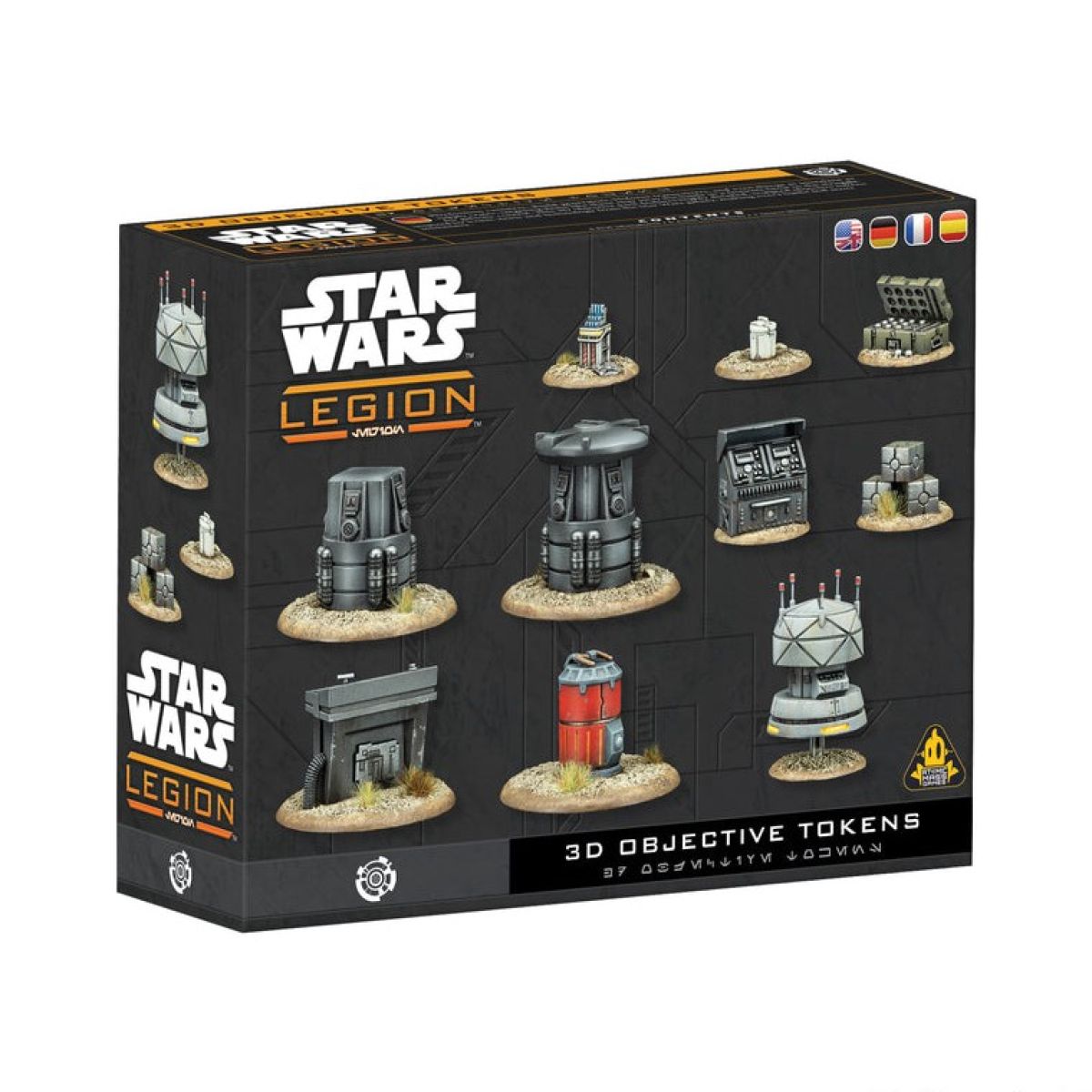 Star Wars: Legion 3D Objective Tokens expansion box, showing nine sci-fi terrain miniatures