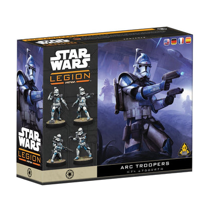 Star Wars Legion ARC Troopers expansion box with illustration of a blue Clone Trooper firing dual blasters