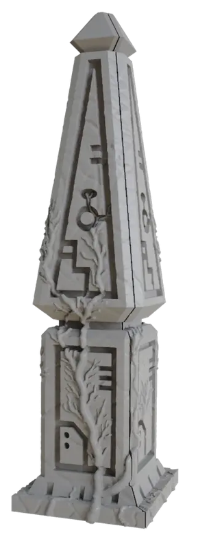 Terrain Crate Death World obelisk, grey stone with sci-fi runes &amp; root details