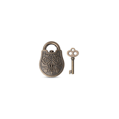 Ornate bronze padlock and matching antique skeleton key