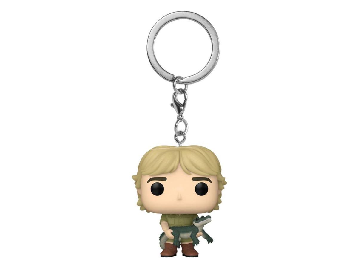 Funko Pocket Pop keychain of Steve Irwin holding a small crocodile