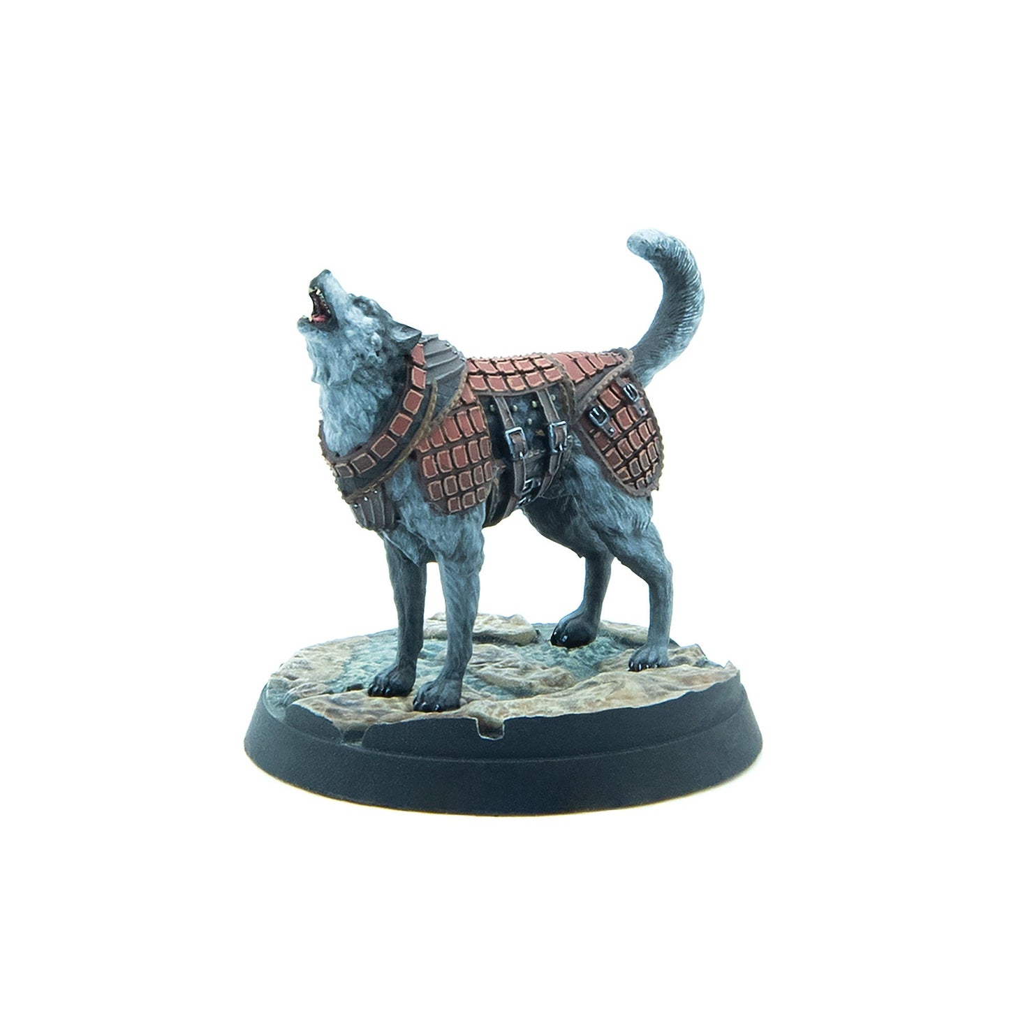 Howling wolf figure in brown segmented armor on a textured base