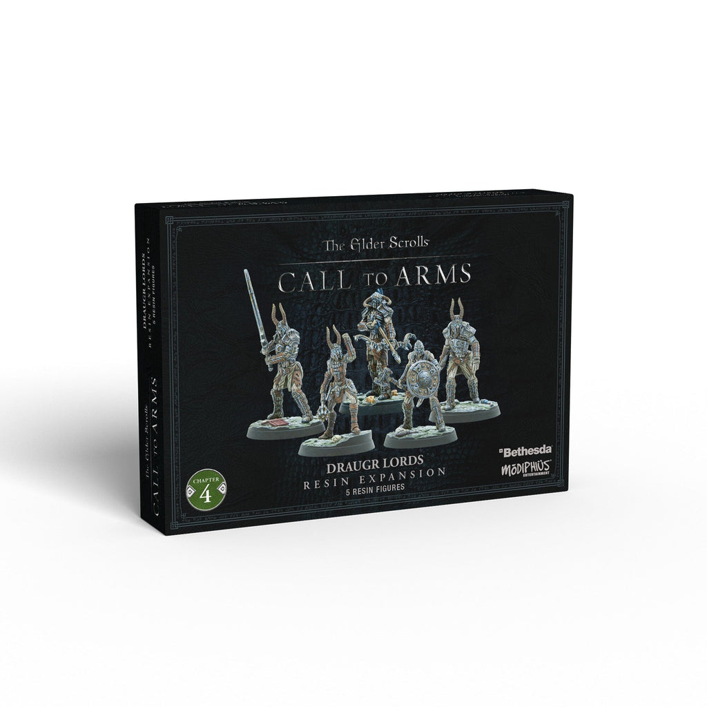 The Elder Scrolls: Call to Arms Draugr Lords Resin Expansion box, displaying five detailed fantasy warrior miniatures