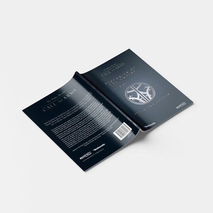 The Elder Scrolls: Call to Arms book, dark blue-grey with silver text, partially open