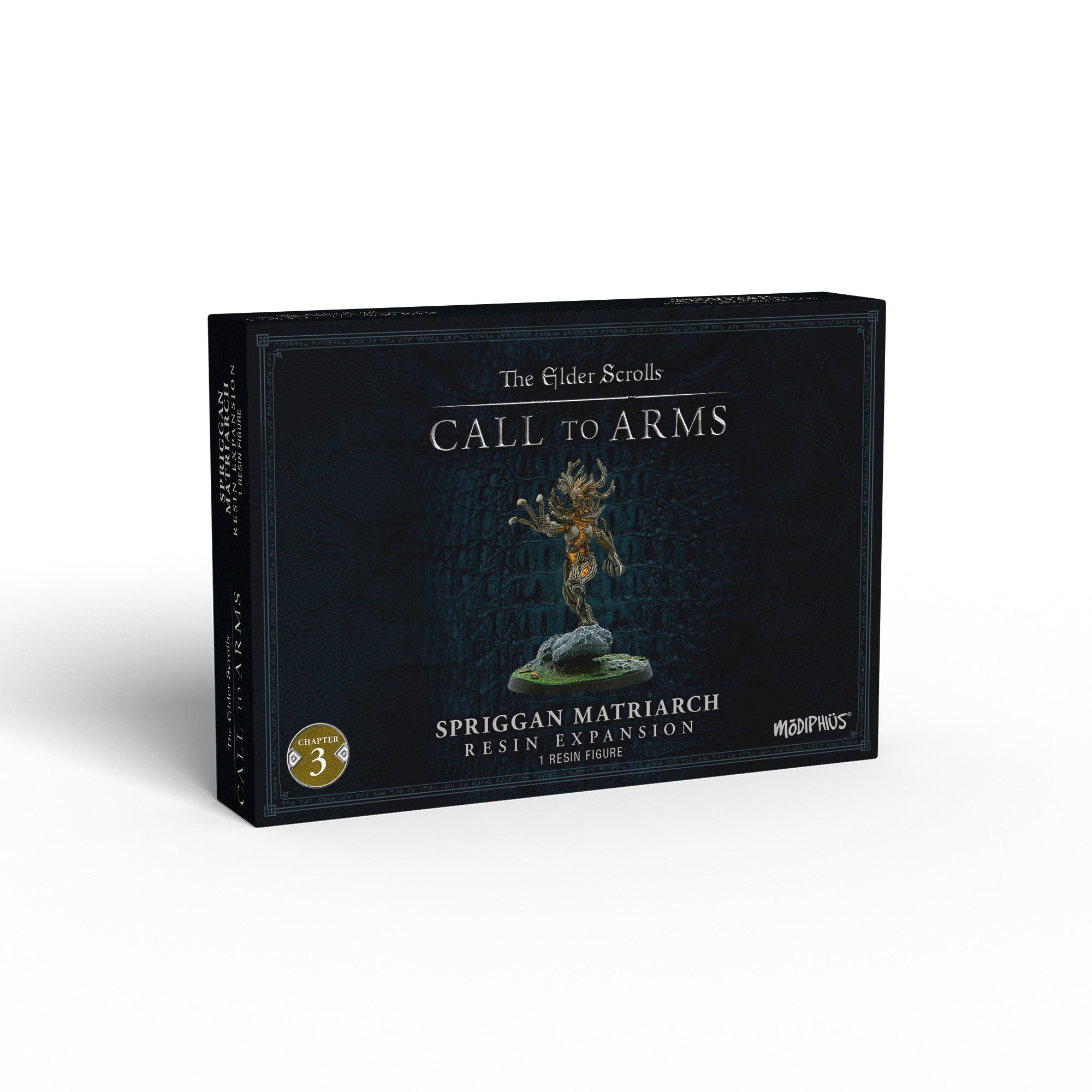 Black box for The Elder Scrolls: Call to Arms Spriggan Matriarch expansion, with a glowing tree creature figure