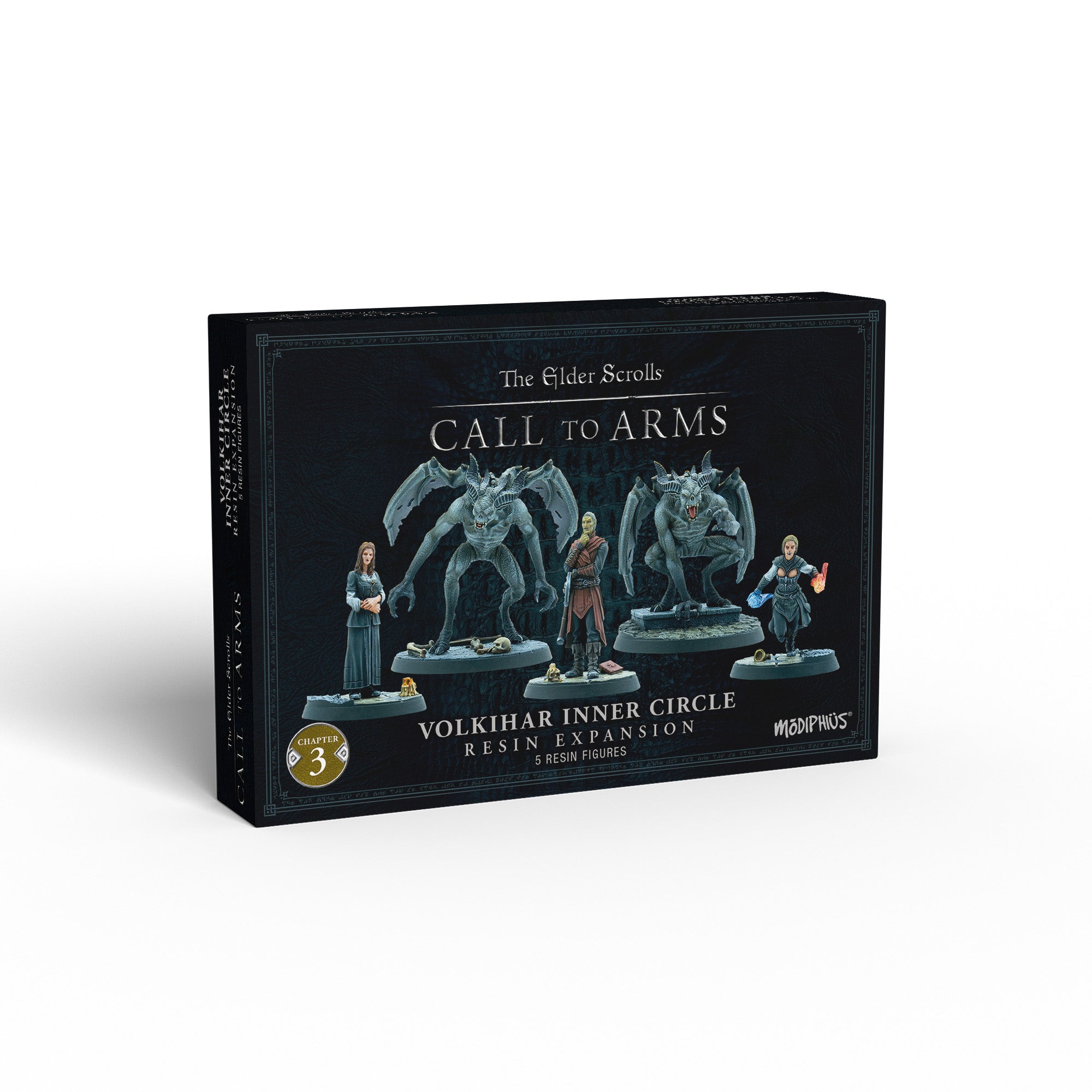 Box displays 5 resin figures: 2 winged monsters, 3 humanoids