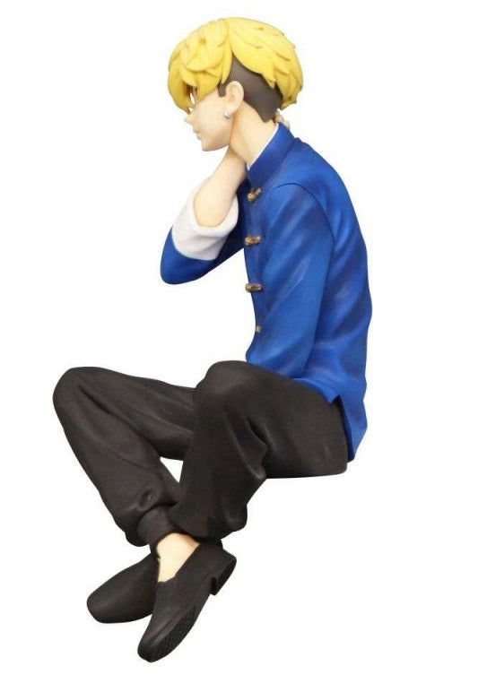 Front view of Chifuyu figure showing his relaxed pose, detailed short blond hair, and traditional outfit with frog buttons