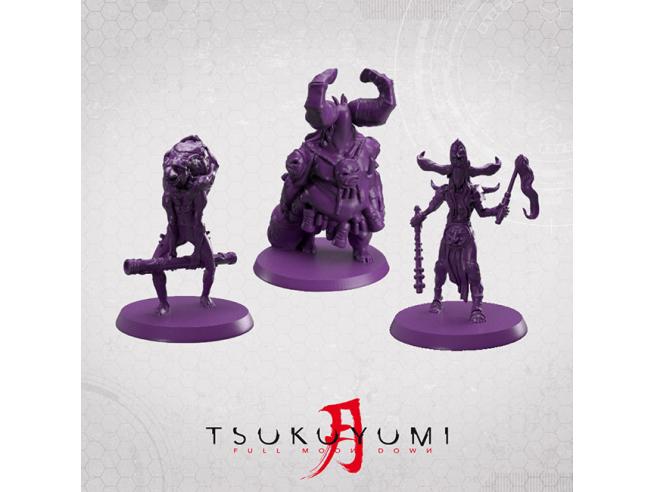 Overview of Tsukuyumi: Full Moon Down Base Game components displayed during a play session