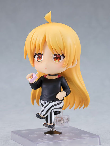 Bocchi the Rock Seika Ijichi Nendoroid figure with black long-sleeve shirt and striped pants holding a drink