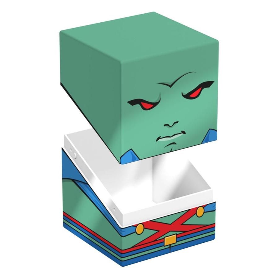 Green cube storage box depicting Martian Manhunter's face and uniform, opening to reveal the interior