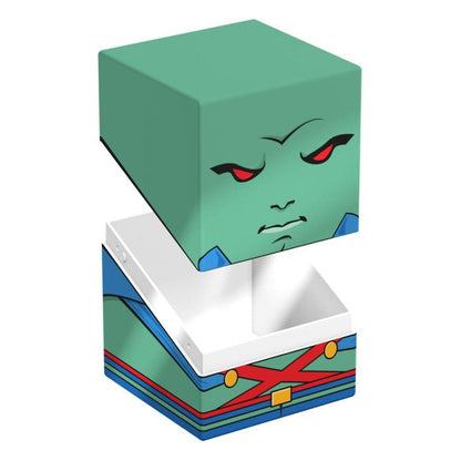 Green cube storage box depicting Martian Manhunter's face and uniform, opening to reveal the interior