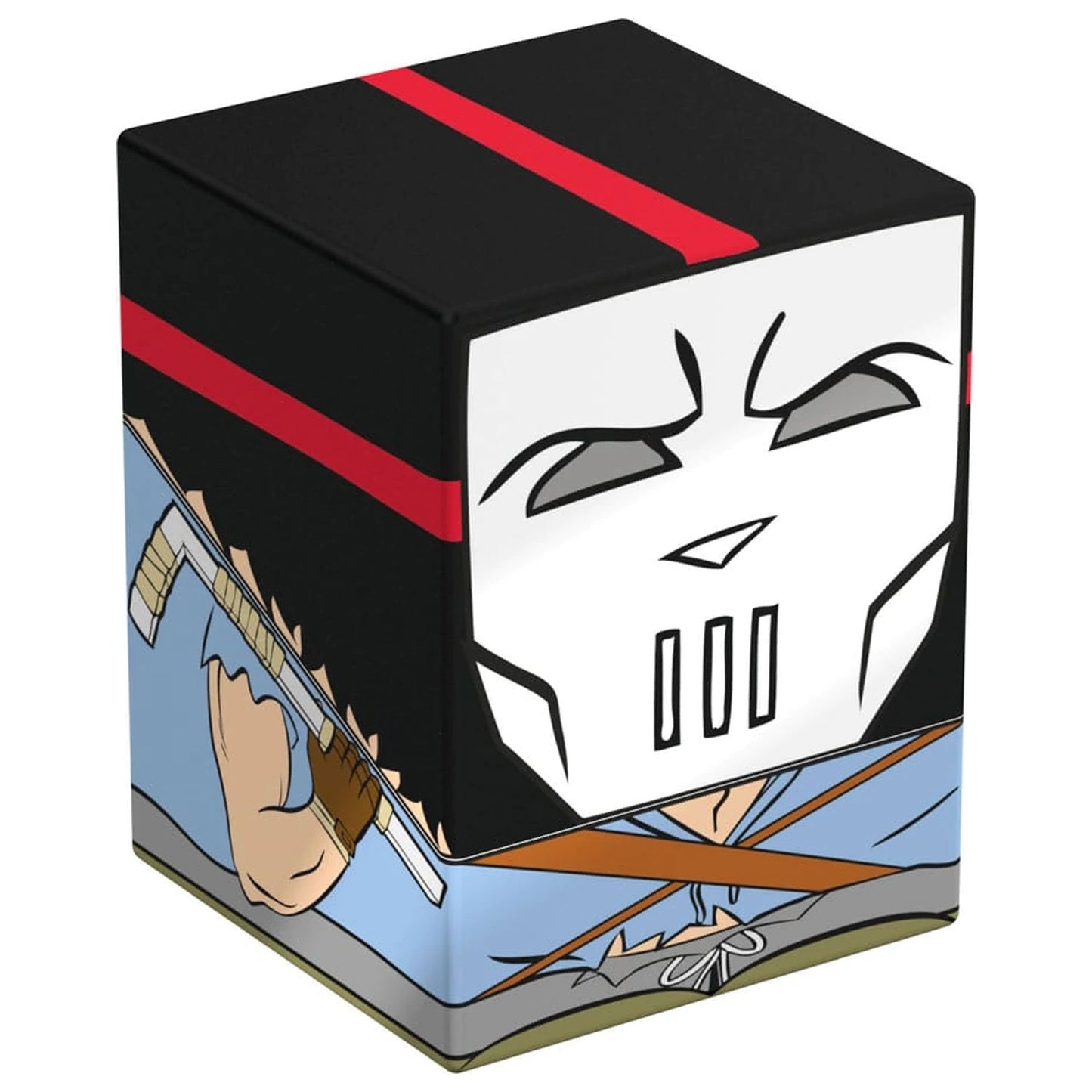 Collectible block figure of Casey Jones (TMNT) wearing a white hockey mask, black cap with red stripes and carrying a hockey stick