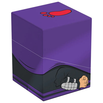 Purple deck box featuring a red paw print and a graphic of a fist wearing metallic knuckle dusters