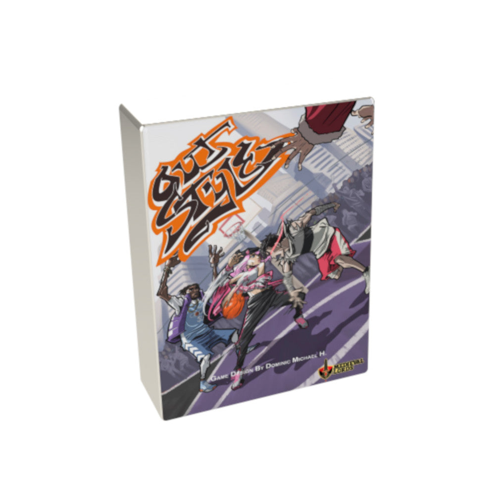Game box for &#39;OUT STYLE&#39; featuring stylized, colourful characters playing dynamic basketball on a court.