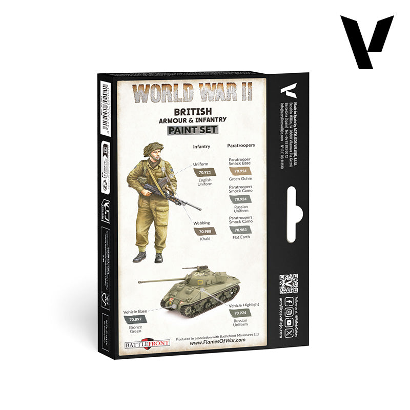 World War II British Armour & Infantry paint set box, with illustrated soldier, tank and color charts