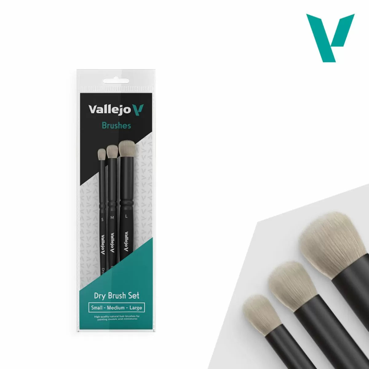 Vallejo Brushes - Dry Brush - Dry Brush Set - Natural Hair (S, M & L) - Good Games