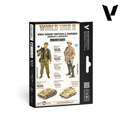 WWII Desert British & German Paint Set box featuring illustrated soldiers, tanks, and paint color swatches