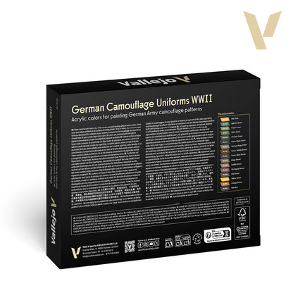 Black Vallejo acrylic paint set for WWII German camouflage, listing 16 colors