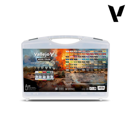 Vallejo Model colour Combination Case: 80 dropper paint bottles visible in a clear plastic carrying case