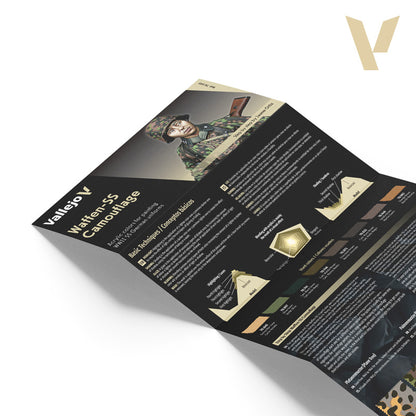 Folded Vallejo brochure illustrating how to paint a miniature soldier in Waffen-SS camouflage