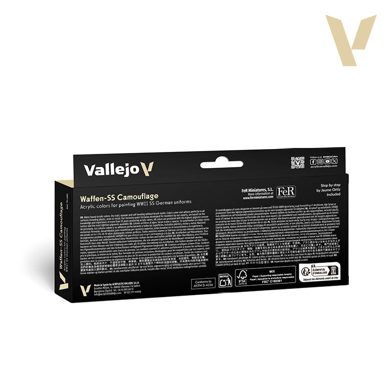 Rear view of Vallejo 'Waffen-SS Camouflage' acrylic paints box for WWII German uniforms