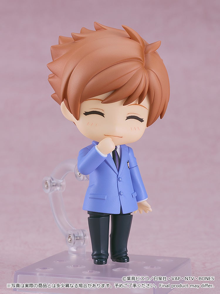 Nendoroid Kaoru Hitachiin posed holding a rose with alternate faceplate and arm parts