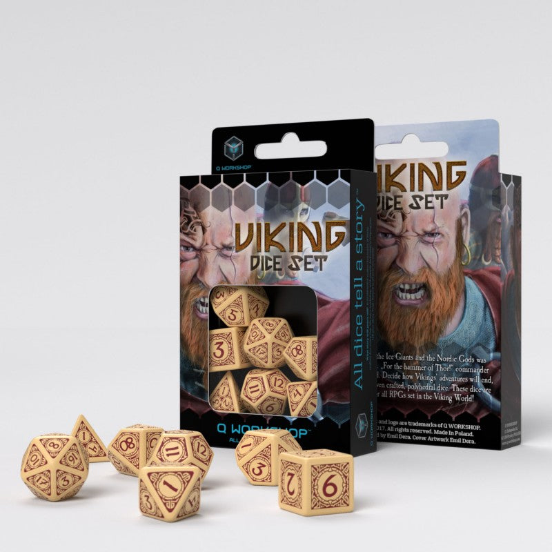 Q Workshop - Viking Beige &amp; Burgundy Dice Set 7 - Good Games