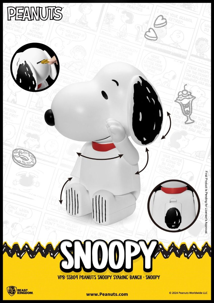 White and black Snoopy syaking-bancii figure with moving head ears arms and feet