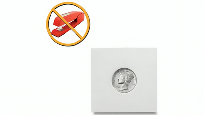 Close-up of BCW Peel n Seal Adhesive Dollar Paper Flips showing clear adhesive sleeves