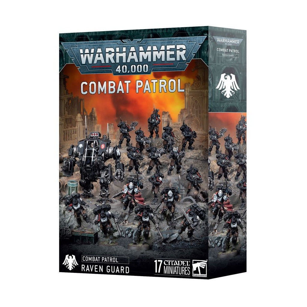 Warhammer 40K Combat Patrol: Raven Guard box showing black Space Marines and a large walker miniature