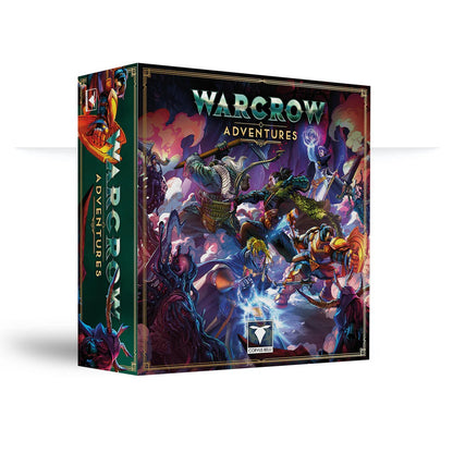 Warcrow Adventures board game box with cover art depicting diverse fantasy heroes battling monsters