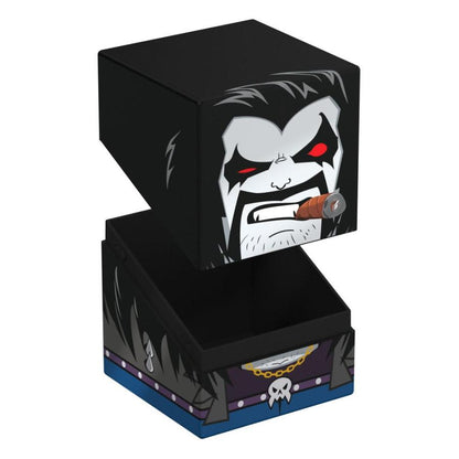 Open storage box featuring DC character Lobo's face (red eyes, cigar) on the lid and his costume details on the base