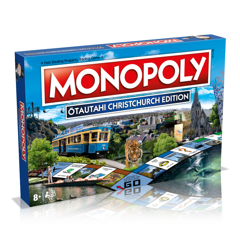 Winning Moves Christchurch Monopoly game box, vibrant city scene cover art