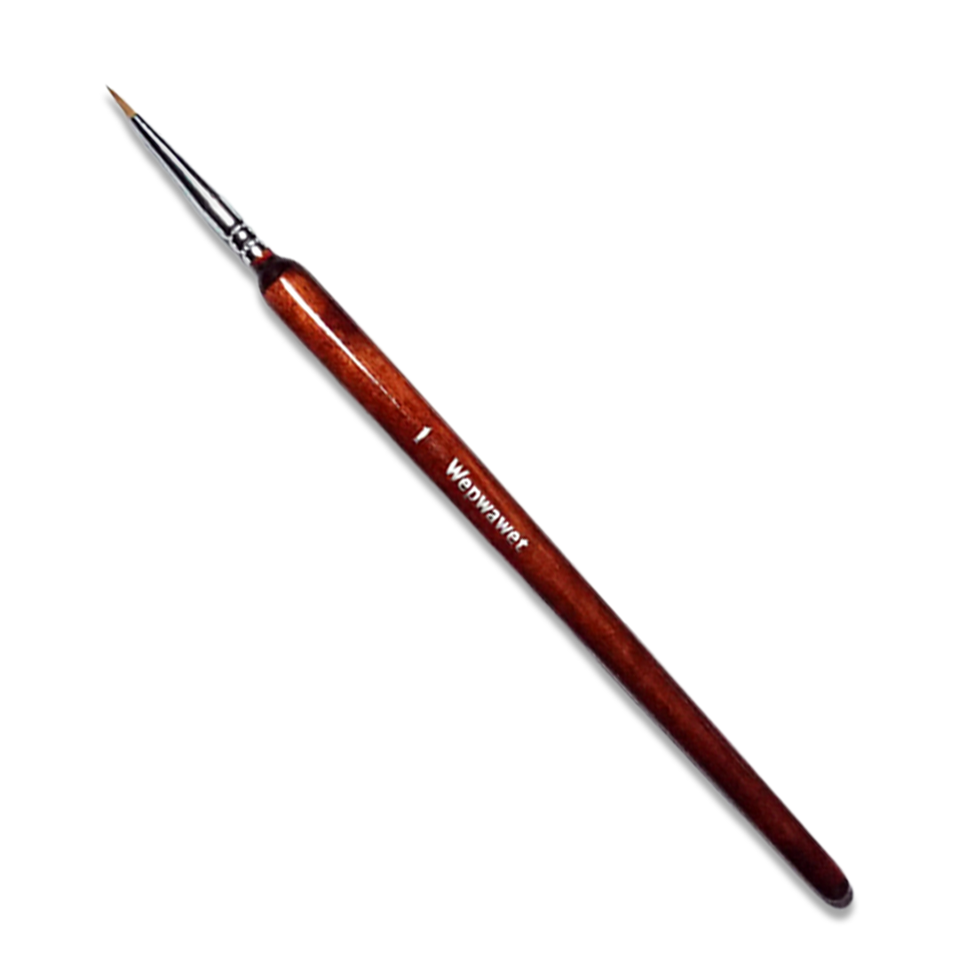Brown wooden Wepwawet size 1 detail paintbrush with a silver ferrule and very fine tip
