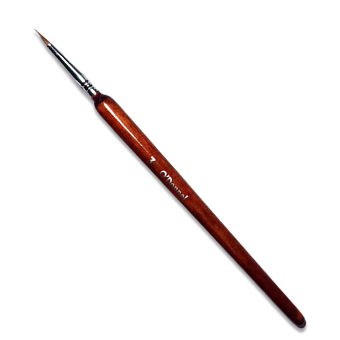 A fine-tipped O'Donnel liner brush, size 3, with a glossy brown wooden handle and silver ferrule