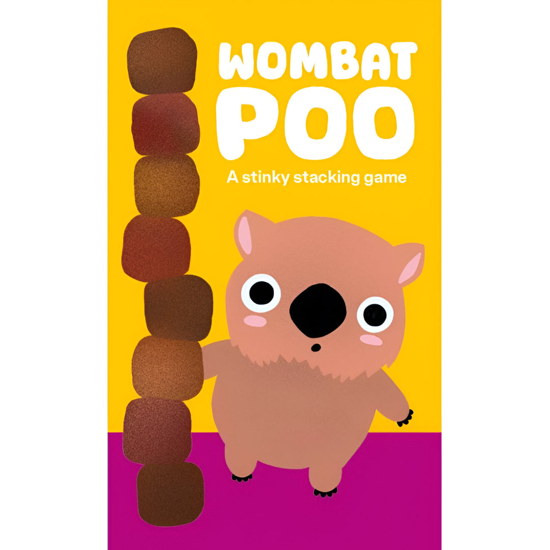 Wombat Poo game cover featuring a cartoon wombat and a tall stack of brown cube-shaped scat