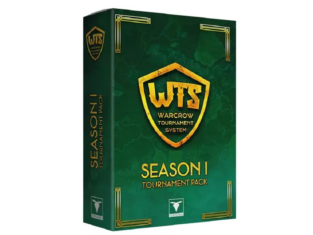 Green WTS (Warcrow Tournament System) Season 1 Tournament Pack box with gold text and shield logo