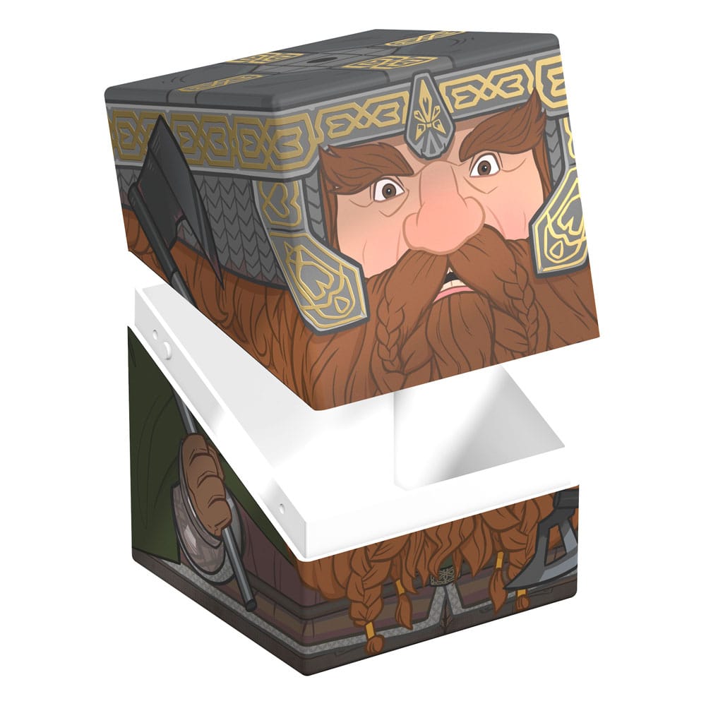 Cube storage box graphics featuring a dwarf's face and helmet. The lid is raised, revealing the container's interior