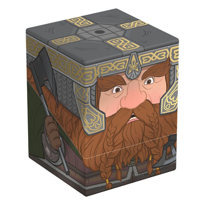 Dwarven warrior illustration on a box, featuring a large braided beard, armored helmet and axe