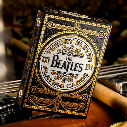 Theory Eleven "The Beatles" black and gold playing card deck box, detailed with embossing
