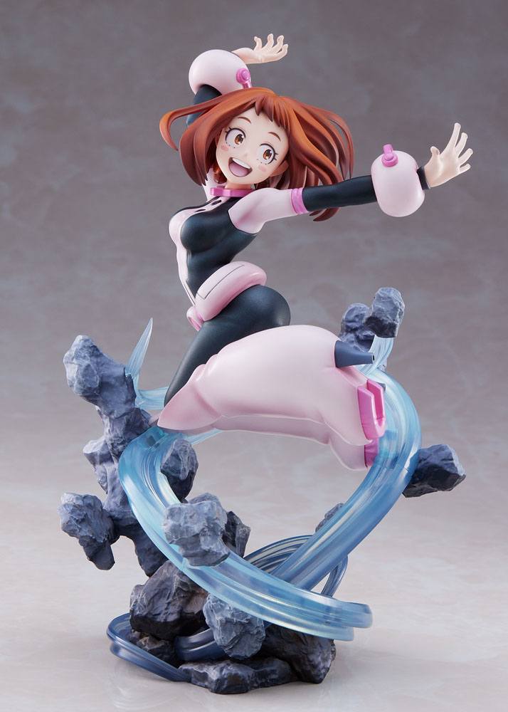 Side angle of the Ochaco Uraraka 1:8 scale figure emphasizing the graceful sculpt and costume details