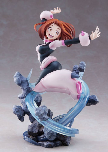 Side angle of the Ochaco Uraraka 1:8 scale figure emphasizing the graceful sculpt and costume details