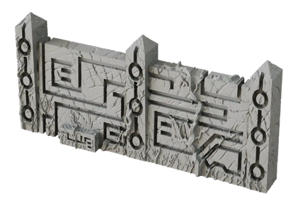 Death World Wall Terrain Crate, gray with intricate etched pattern