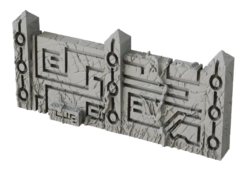 Death World Wall Terrain Crate, gray with intricate etched pattern