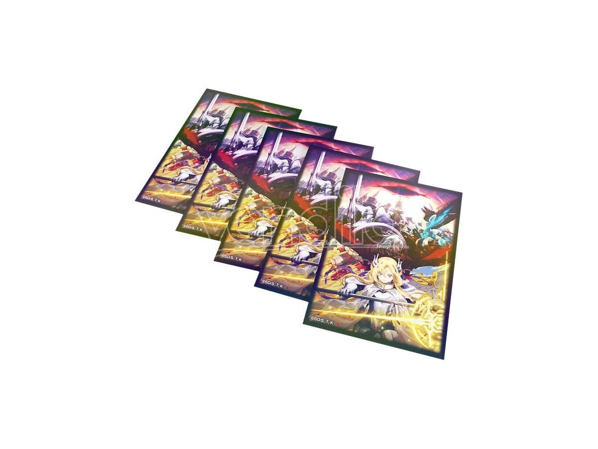 Stack of five card sleeves with fantasy anime artwork of a blonde female knight
