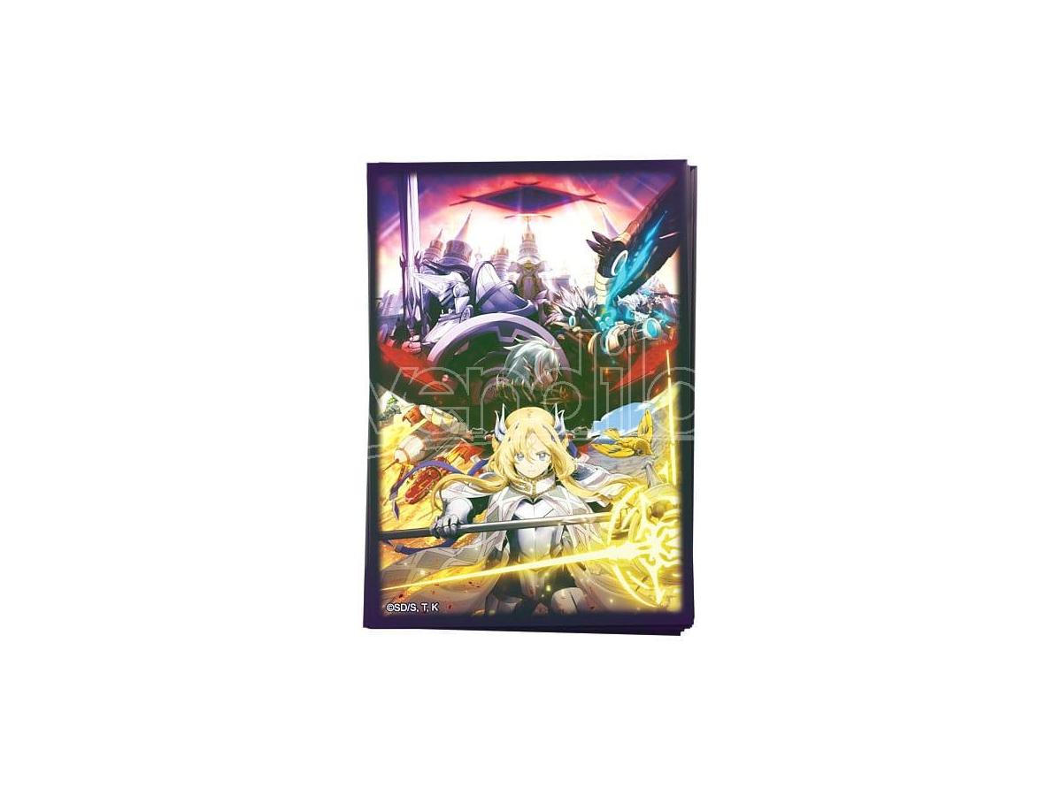 Artwork of a blonde armored female warrior holding a glowing staff, leading a group of knights into battle