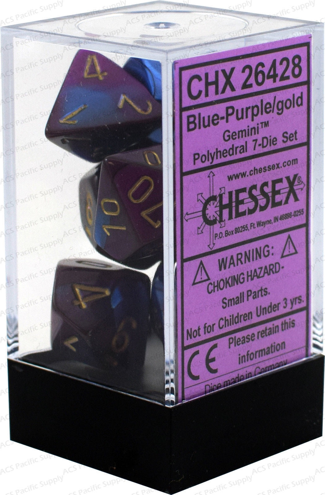 Chessex - Gemini Polyhedral 7-Die Set - Blue Purple/Gold (CHX26428) - Good Games