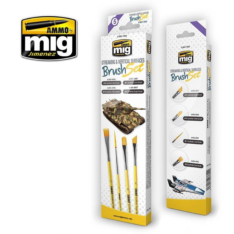 Ammo by MIG Brushes Streaking and Vertical Surfaces Brush Set - Good Games
